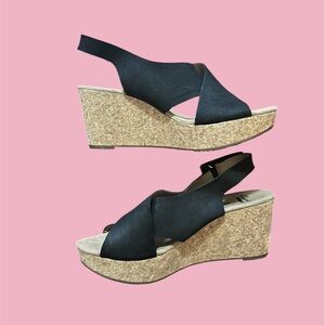 Clarks Black and Tan wedge cork Sandals